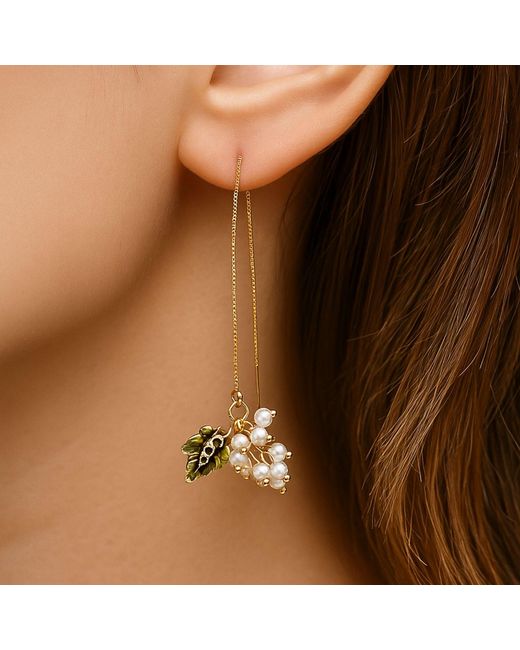 My Little Nature Metallic Pearls Flower Plated Threader Earrings