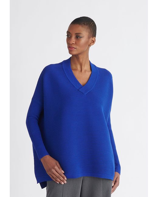 Paisie Blue V-Neck Ribbed Jumper