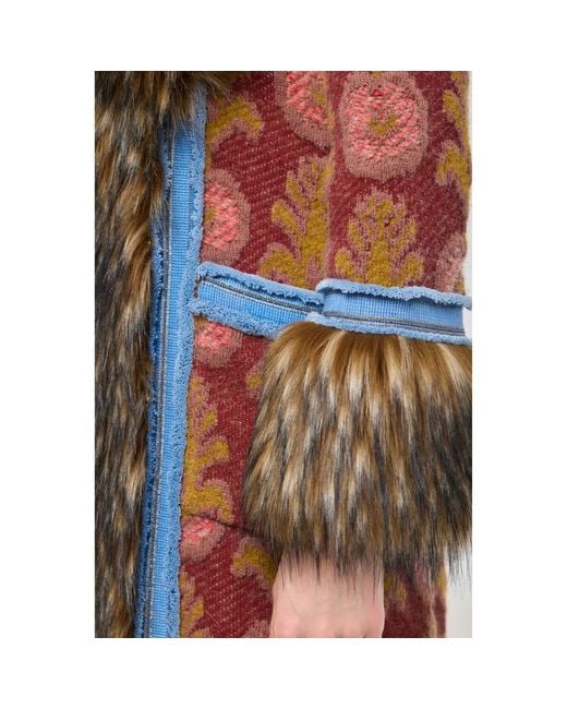 The Extreme Collection Brown Multicolour Long Knit Coat With Faux Fur Piper