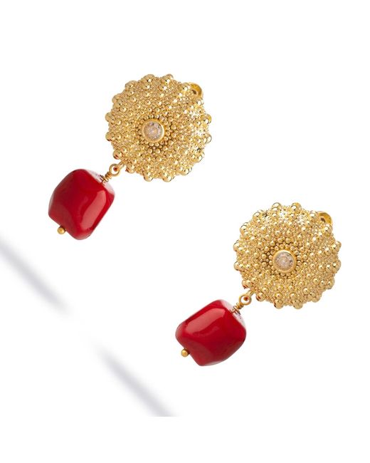 Ebru Jewelry Metallic Scarlet Aura Coral Dangle Earrings