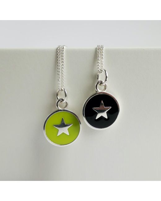Lime Tree Design Metallic Small Star Enamel Necklace Sterling Jet