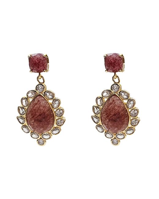 Farra Brown Strawberry Quartz Victoria Style Earrings