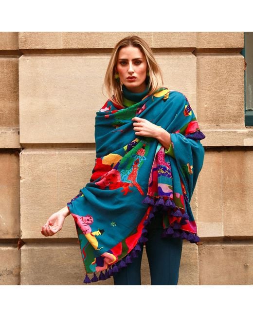 Beatrice von Tresckow Blue Radiant Poochies Stilvoll Wool Shawl
