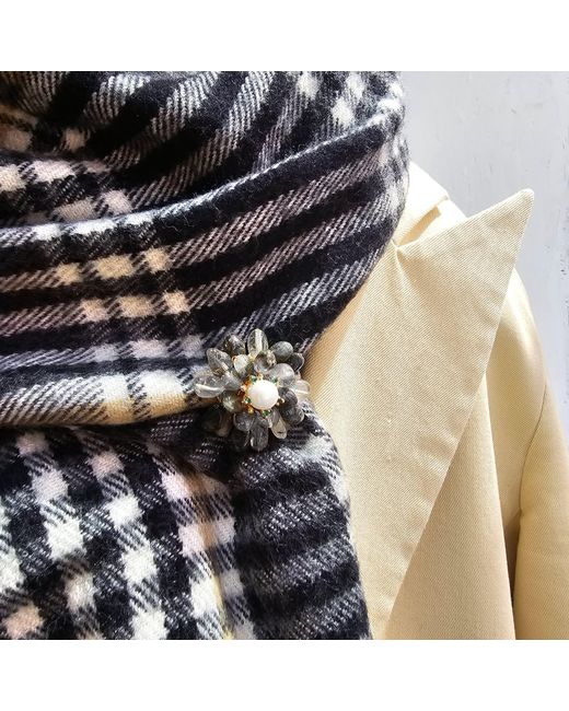 Farra Black Phantom Quartz Floral Brooch