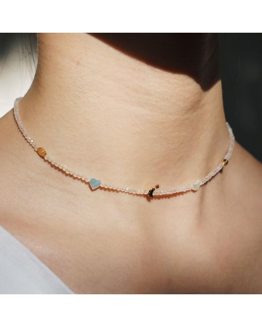 Aurozia White Evil Eye Moon & Heart Moonstone Vermeil Choker Necklace& Bracelet, Crystal Protection Jewelry