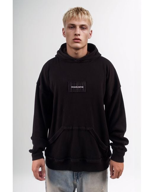mysimplicated Black Ribbed Cotton Hoodie for men