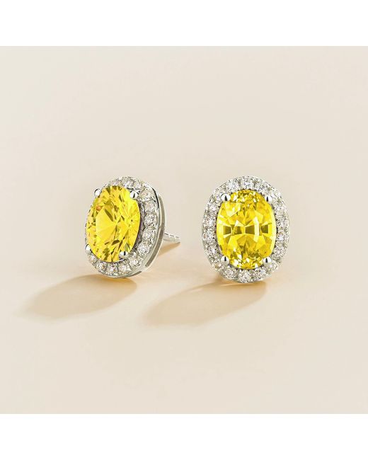 Juvetti Yellow Mina Oval Sapphire & Diamond Halo Earrings