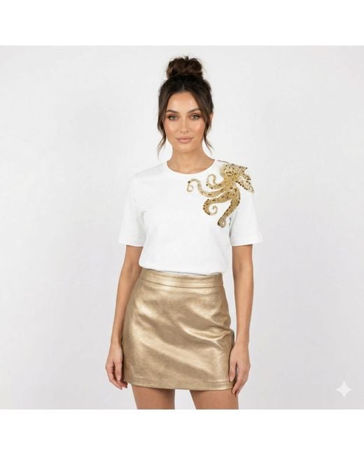 House of Laines London White Laines Couture Embellished Octopus T-Shirt