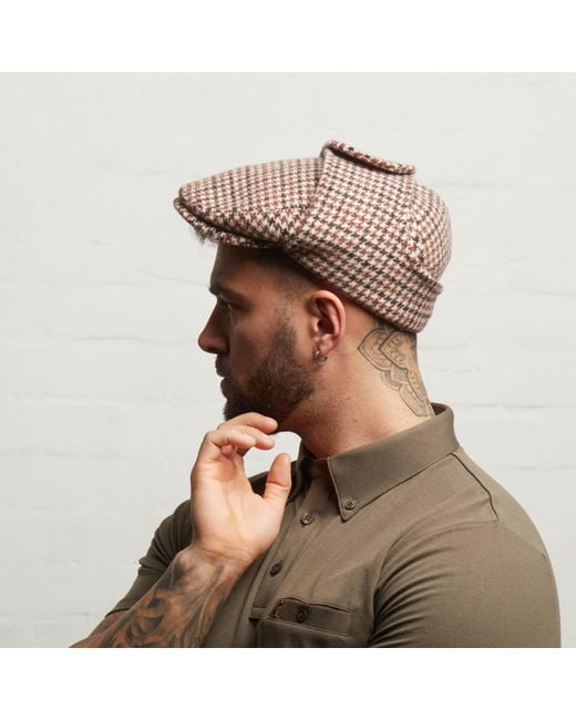 Dasmarca Hats Brown Logan Tweed Wool Checks Italian Cap With Earflaps Trapper for men