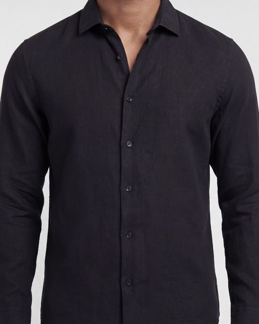 Lords of Harlech Blue Lionel Linen Button Down Shirt for men