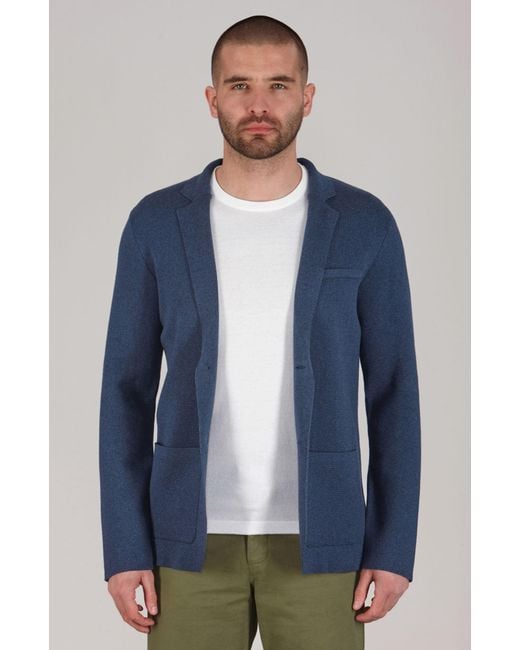 Paul James Knitwear Blue Lightweight Jaspe Cotton Albert Knitted Blazer for men