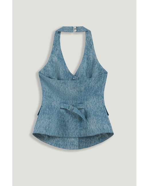 Nocturne Blue Embellished Halter Neck Bustier Top