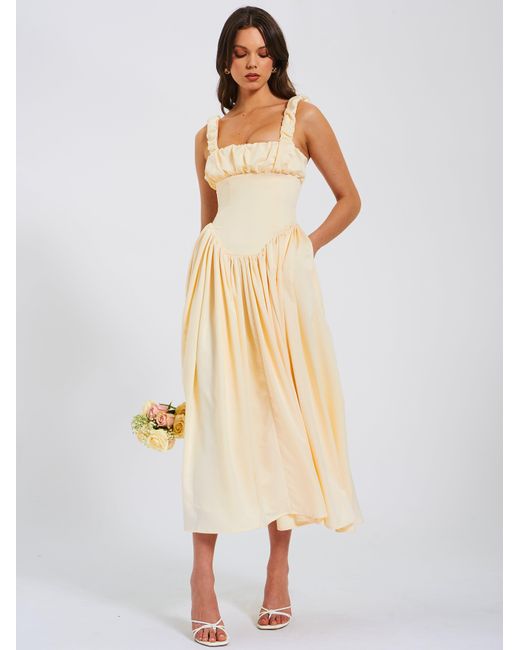Miss Circle New York Natural Neutrals Noreen Egg Satin Drop Waist Maxi Sundress