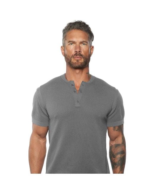 Weston Jon Boucher Gray Ss Mandarin Collar Slim Fit Knit Henley for men