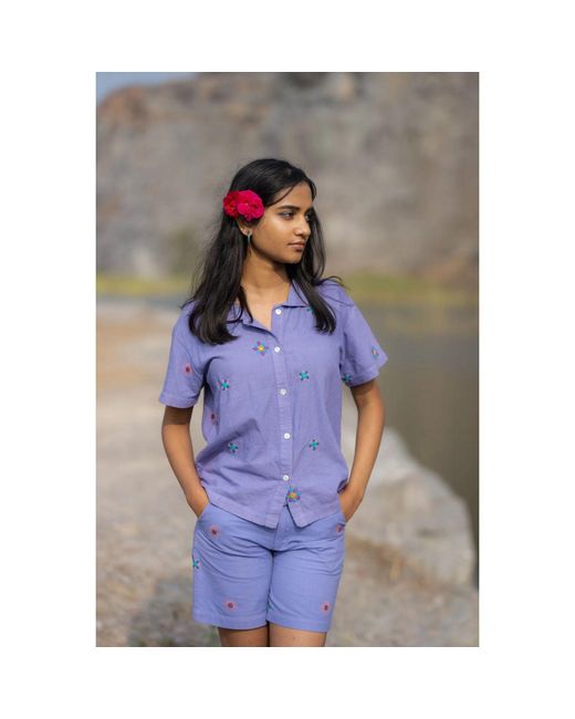 Tega Collective Purple Alankara Hand Embroidered Half Sleeve