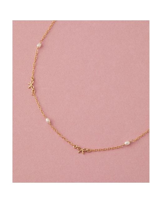 SET & STONES Metallic Bow And Pearl Necklace