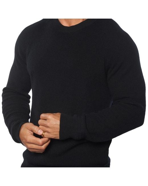 Weston Jon Boucher Black Valen Waffle Knit Cashmere And Wool Fitted Lightweight Sweater for men