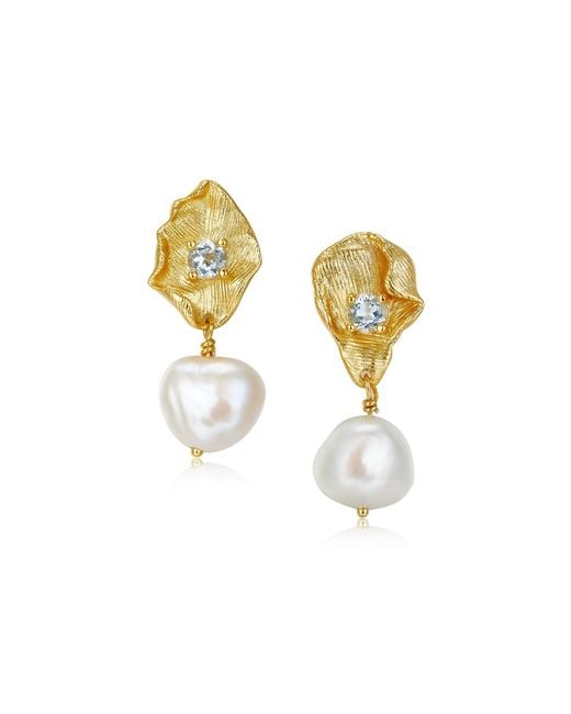 Janus Edinburgh Metallic Irregular Organic Toul Vermeil Topaz Pearl Drop Earrings