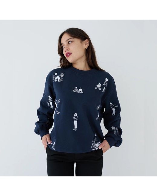 London Atelier Byproduct Blue Premium Heavyweight Jumper With People Embroidery