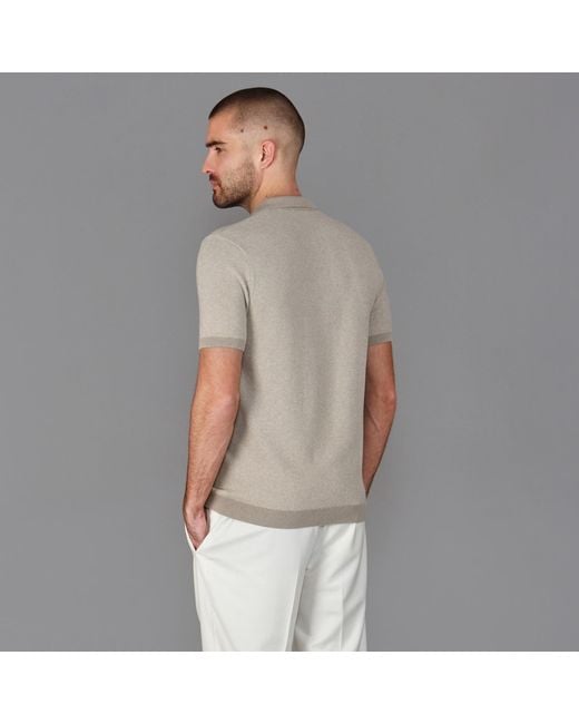 Paul James Knitwear Gray Lightweight Cotton Pietro Two Tone Textured Polo Shirt for men