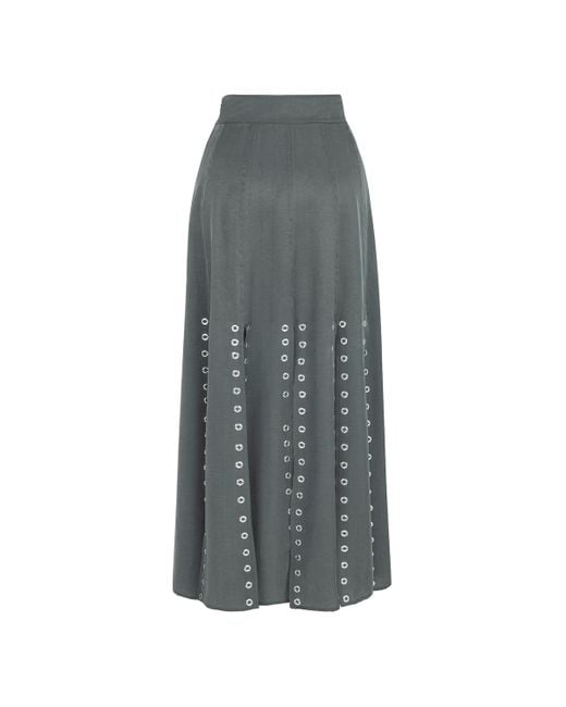 Nocturne Gray Long Eyelet Skirt With Slits