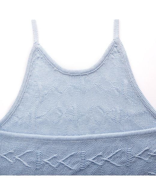 Fully Fashioning Blue Cassie Jacquard Knit Halter Dress
