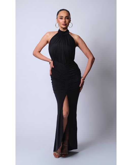 Monice London Black Selene Long Halter Dress