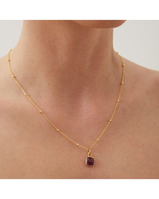 Spero London Metallic Sterling Natural Square Pendant Necklace With Beaded Chain