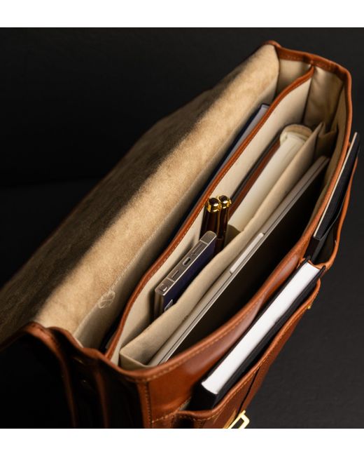 Time Resistance Brown Leather Satchel Bag for men