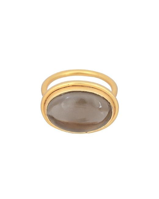Opium Jewels White Orbit Ring With Cabochon Smoky Topaz