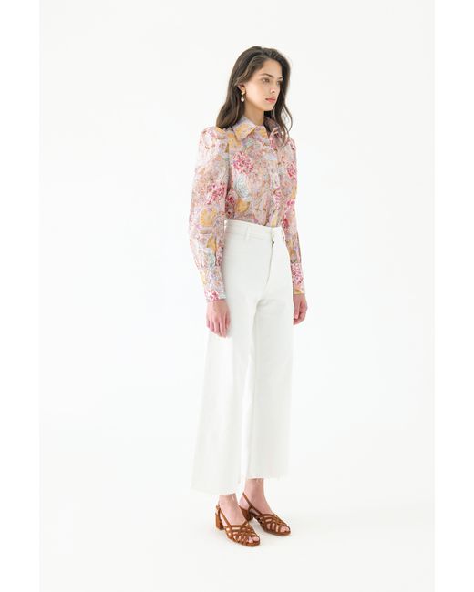 We Are Kindred Pink Aurora Silk Puff Sleeve Blouse