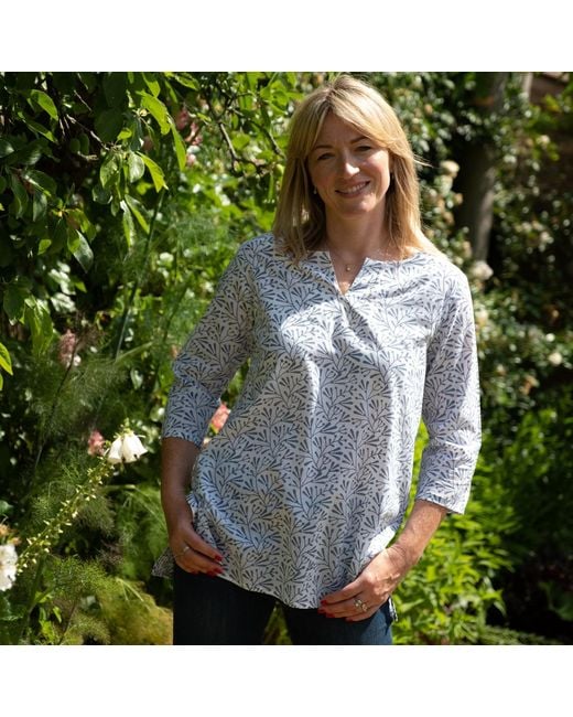 Lime Tree Design Blue Bud Block Print Tunic Top