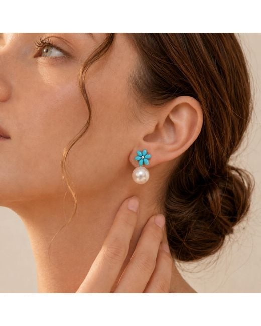 Kai Fine Jewelry Blue Solid Flora Natural Diamond & Freshwater Pearl Convertible Drop Earrings