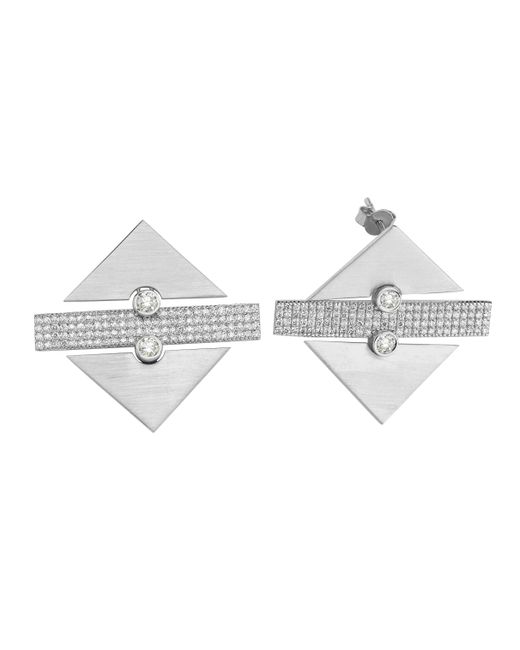 Dime Tribe Metallic Geometric Detail, Diamond-Set Earrings