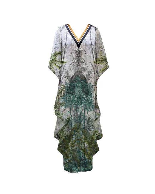 LOVEIST STORE Green Hera Tropical Print Satin Kaftan