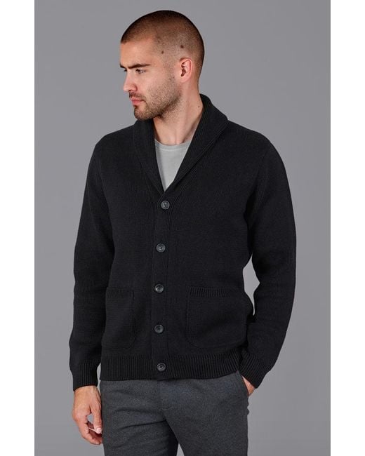 Paul James Knitwear Blue Midweight Cotton Shawl Collar Sebastian Cardigan for men