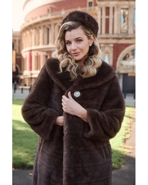 Santinni Brown Hollywood Full-Length Faux Fur Coat