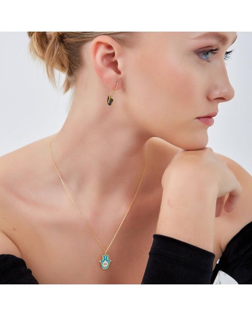 Spero London Blue Authentic Color Hamsa Hand Necklace Sterling