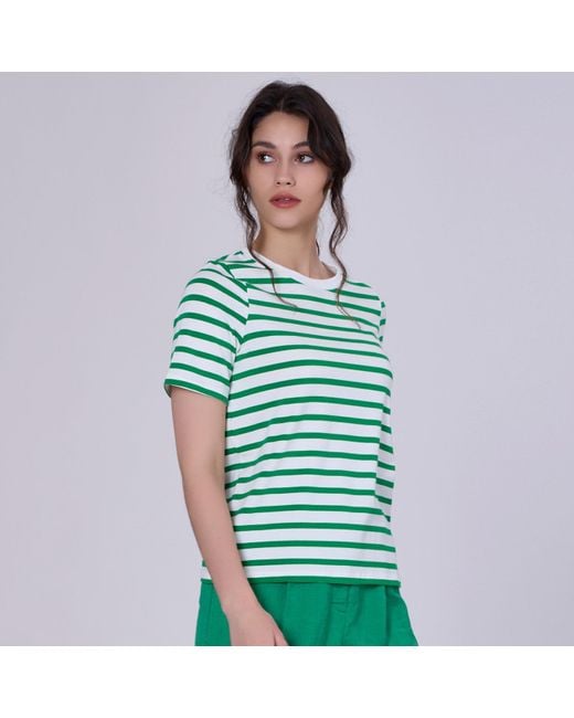 Smart and Joy Green Stripes Cotton T-Shirt