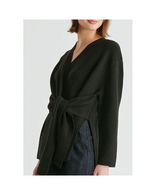 Paisie Black Wrap Side Tie Knit Jumper