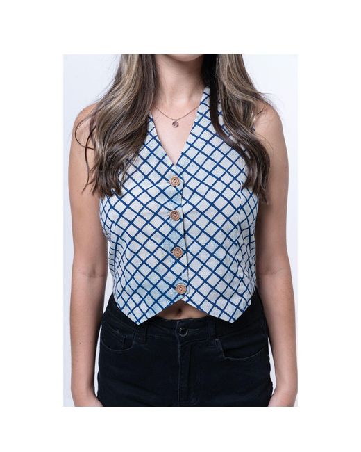 House of Gl White Sage Tailored Cotton Vest Top With V-Neck And Button Front