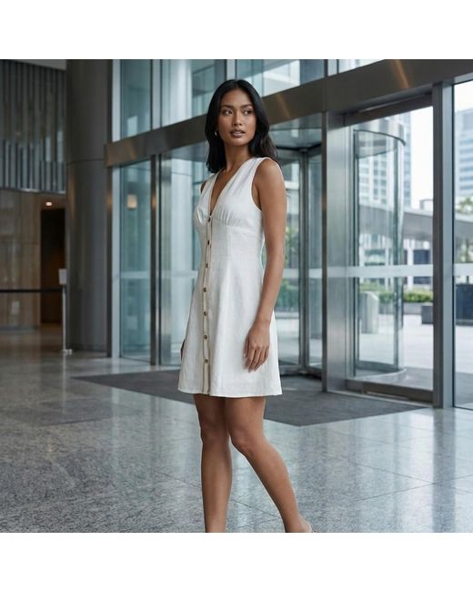 Modenaire White Contrast Trim Mini Dress Button Front