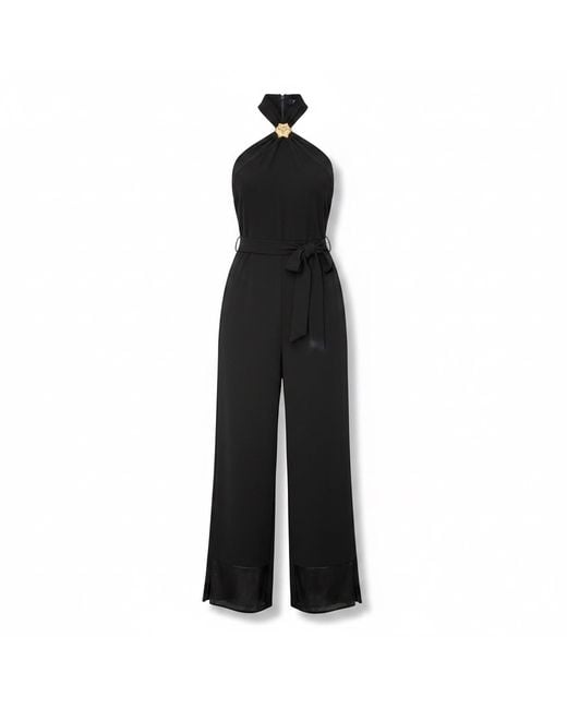 Yumi' Black Cross Over Halter Neck Jumpsuit