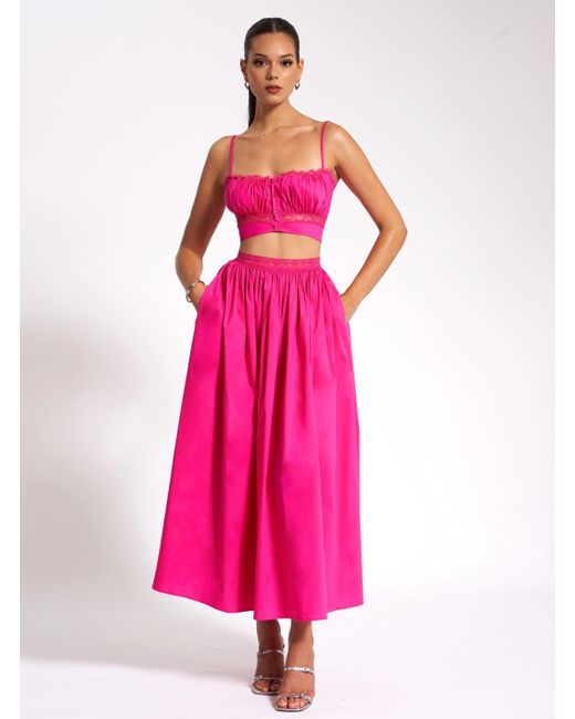 Miss Circle New York Purple Maya Fuchsia Cotton Poplin Top With Lace Trim