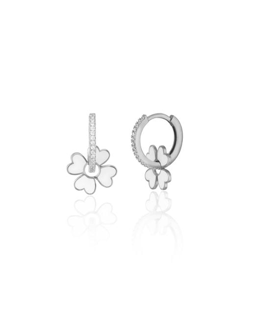 Spero London Metallic Sterling Enamel Clover Earrings