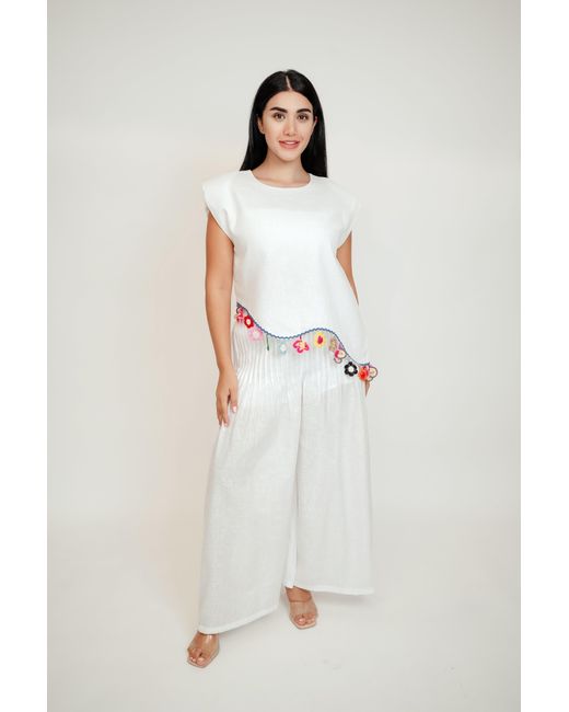 Muda Clothing Fz Llc White Fiji Summer Sleeveless Linen Top