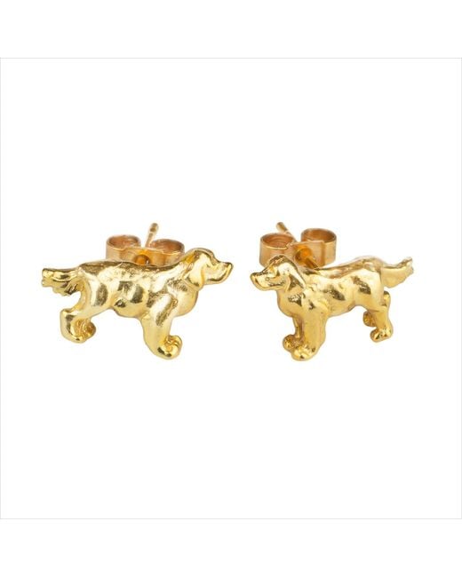Simon Kemp Jewellers Metallic Golden Retriever Stud Earrings Eighteen Carat On Solid Sterling