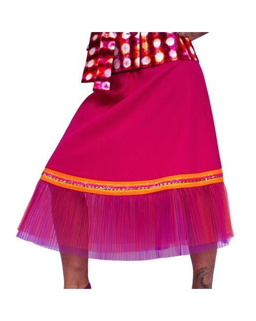 Lalipop Design Pink Fuchsia Skirt With Double Layer Pleated Tulle Detail