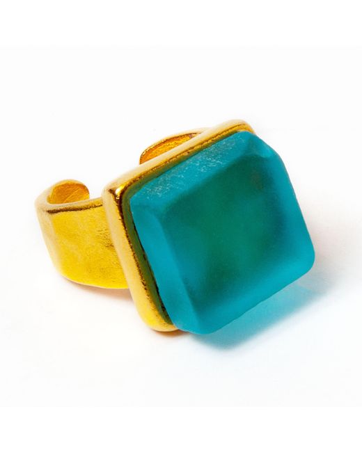 Smart Glass Jewelry Blue Recycled Gin Bottle Cube Ring Aqua