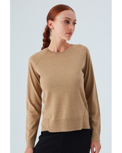 Peraluna Brown Vanessa Slit Detailed Asymmetric Fine Pullover